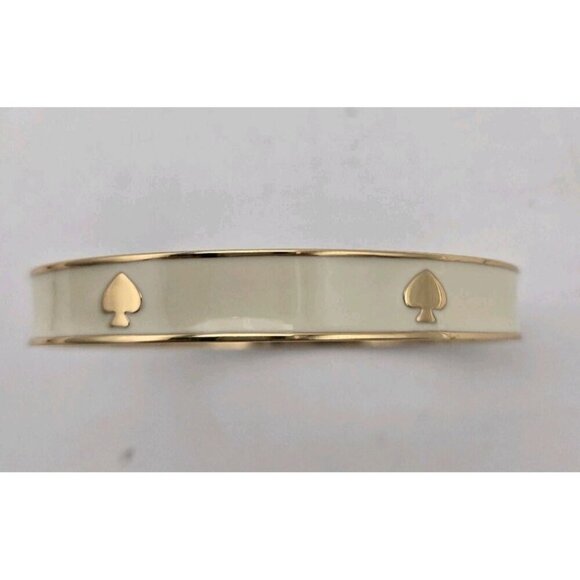 Kate Spade New York White and Gold Enamel Bangle Bracelet Gold Trim Gold Spades - Picture 6 of 6